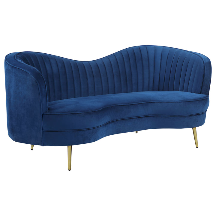 Sophia Upholstered Camel Back Loveseat Blue