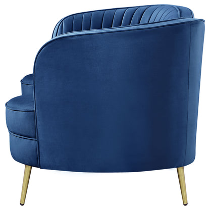 Sophia Upholstered Camel Back Loveseat Blue