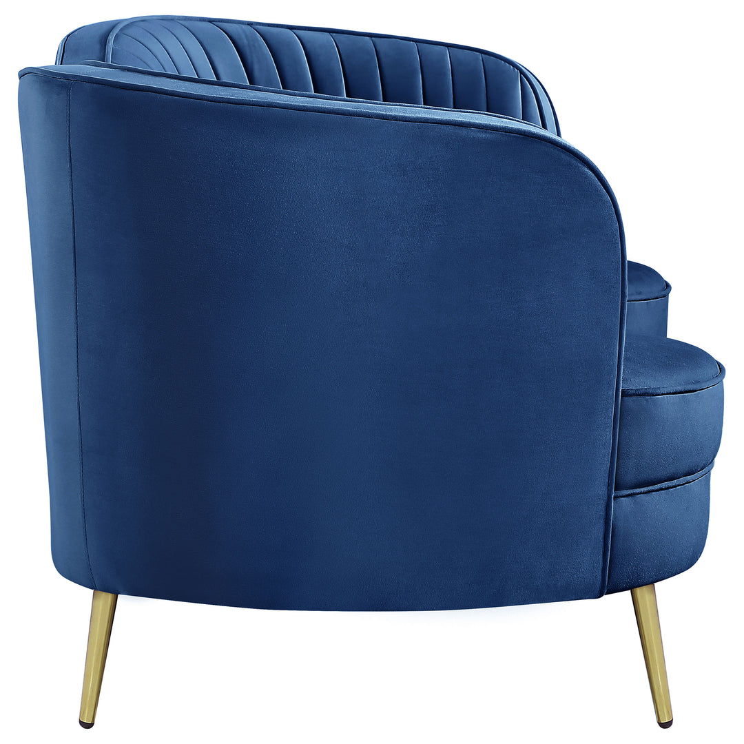 Sophia Upholstered Camel Back Loveseat Blue