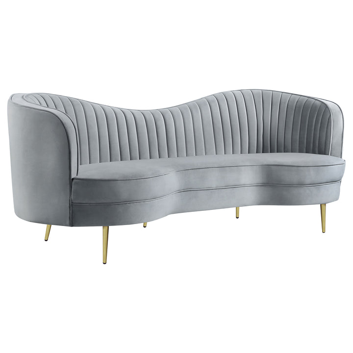 Sophia Upholstered Sofa with Camel Back Grey and Gold