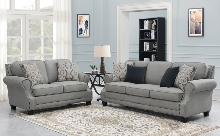 Sheldon Upholstered Living Room Set with Rolled Arms Grey