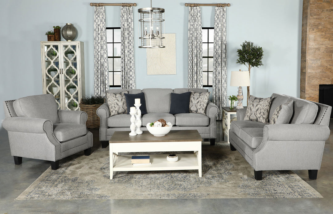 Sheldon Upholstered Living Room Set with Rolled Arms Grey