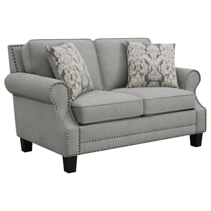 Sheldon Upholstered Loveseat with Rolled Arms Grey
