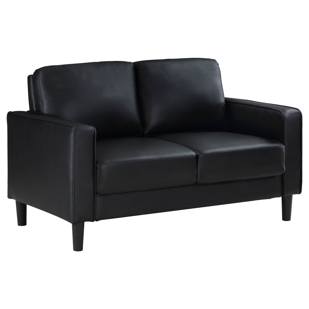 Ruth 2-piece Upholstered Track Arm Faux Leather Sofa Set Black