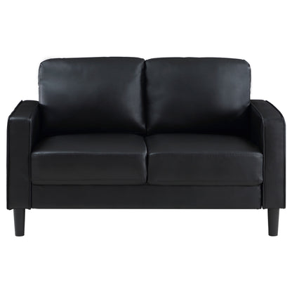 Ruth 2-piece Upholstered Track Arm Faux Leather Sofa Set Black