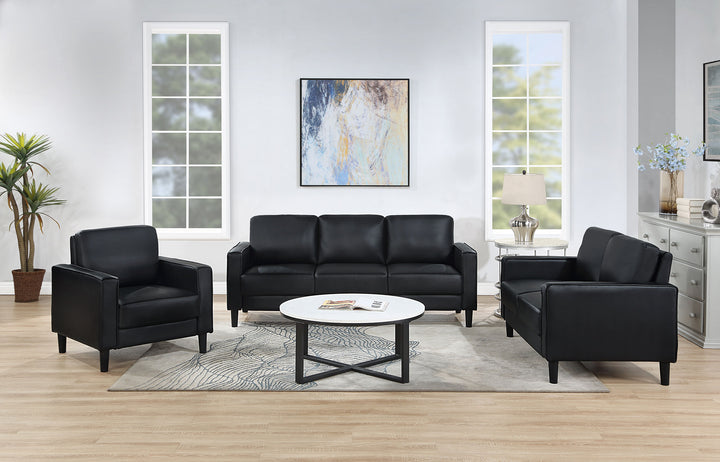 Ruth 3-piece Upholstered Track Arm Faux Leather Sofa Set Black