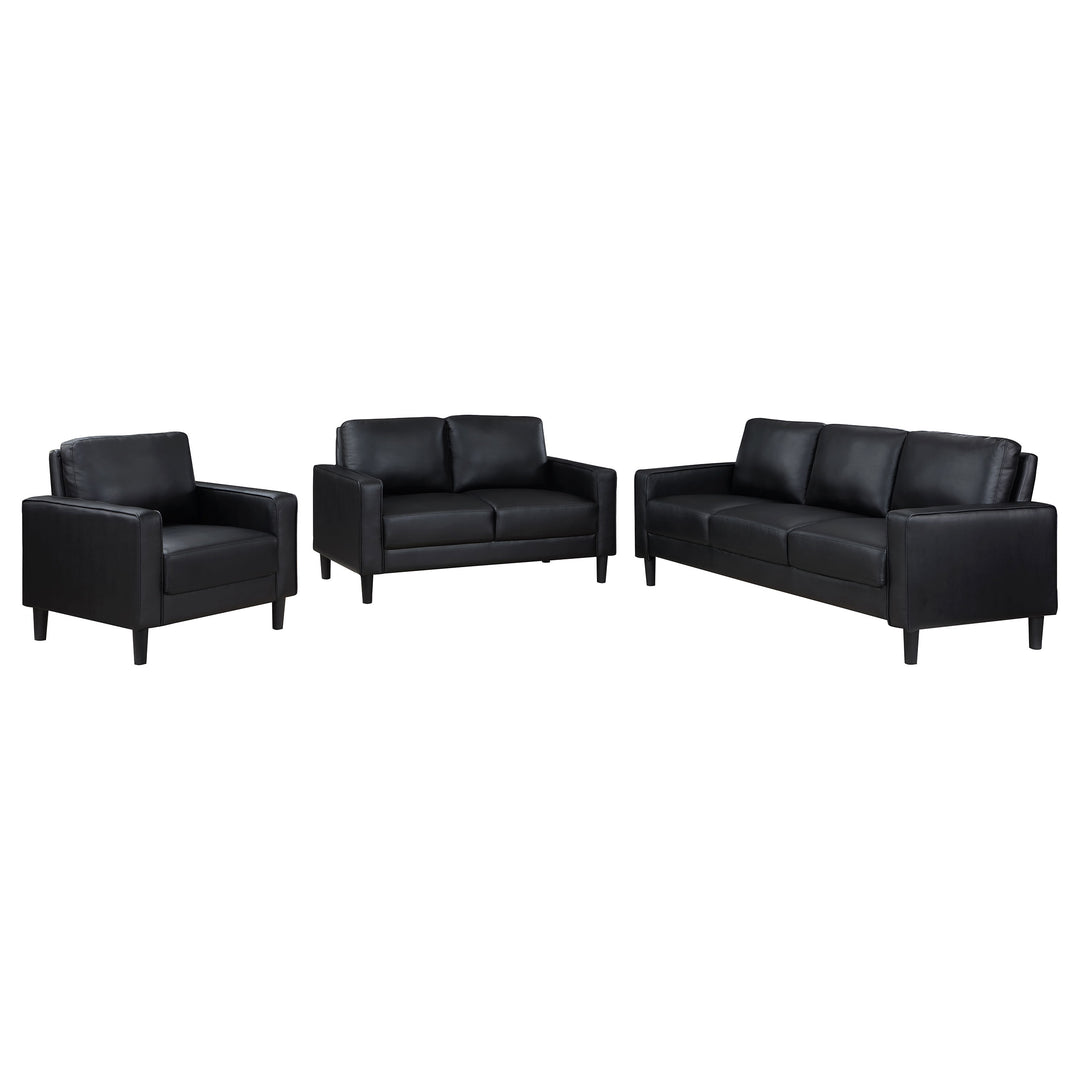 Ruth 3-piece Upholstered Track Arm Faux Leather Sofa Set Black