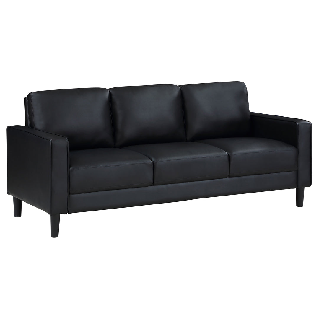 Ruth 3-piece Upholstered Track Arm Faux Leather Sofa Set Black