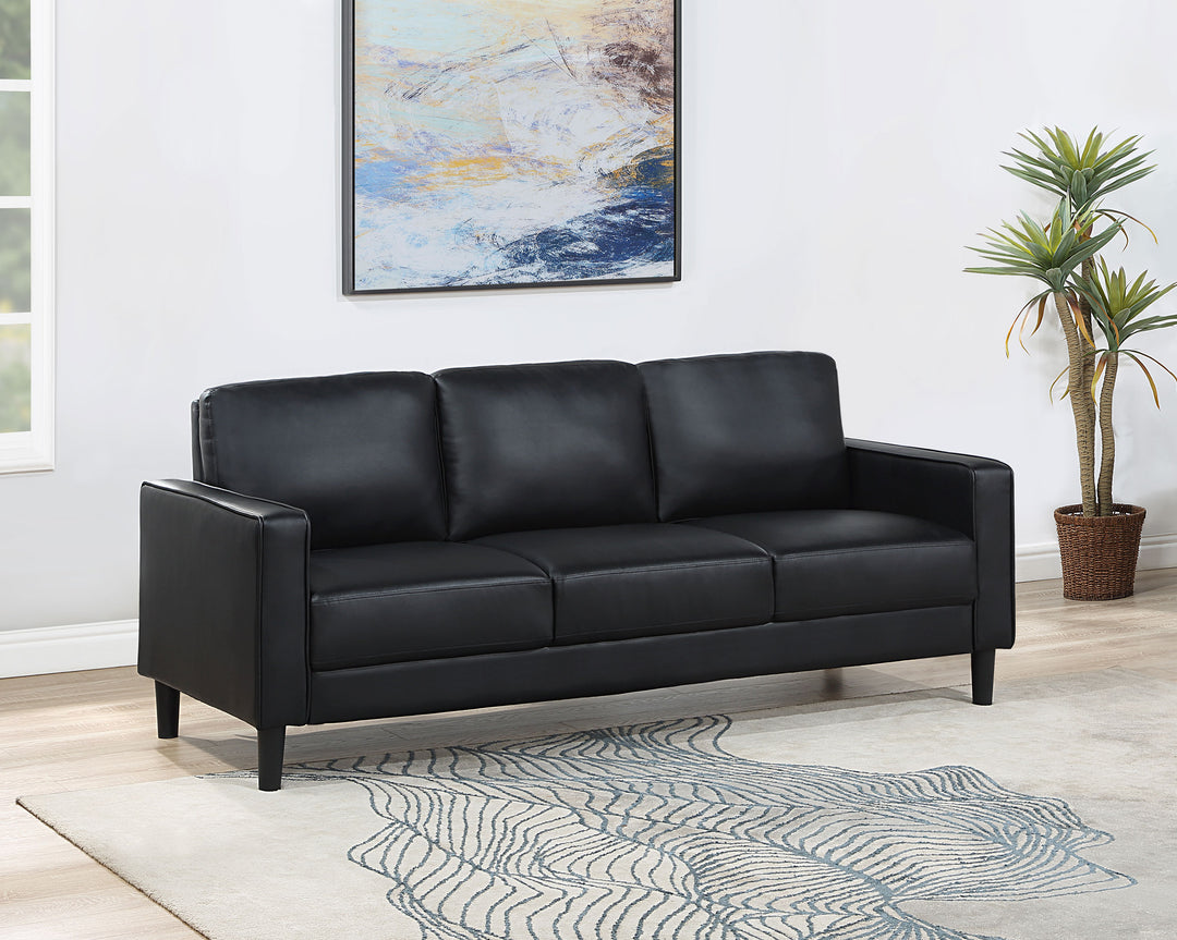 Ruth Upholstered Track Arm Faux Leather Sofa Black