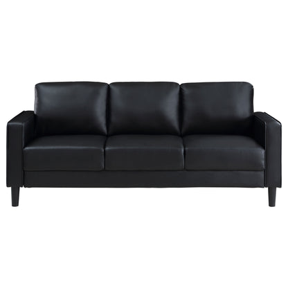 Ruth Upholstered Track Arm Faux Leather Sofa Black