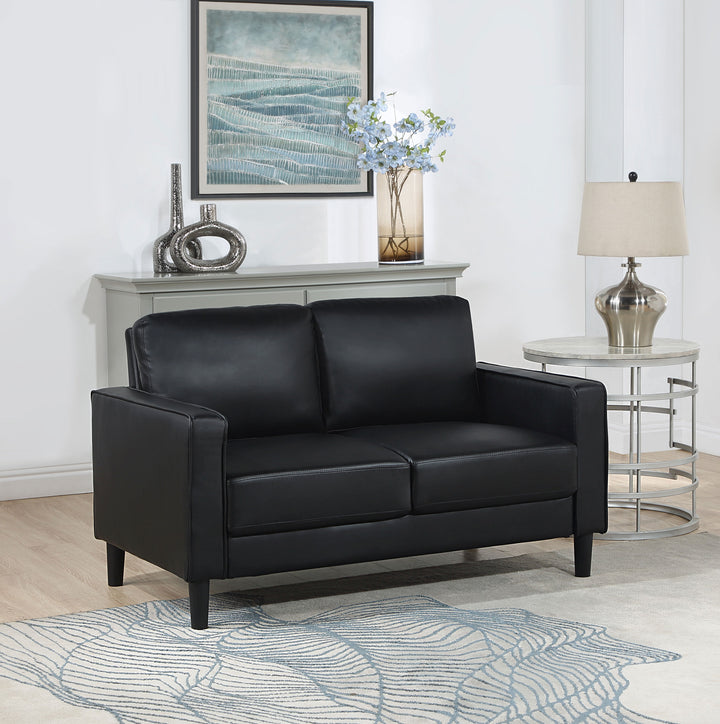 Ruth Upholstered Track Arm Faux Leather Loveseat Black