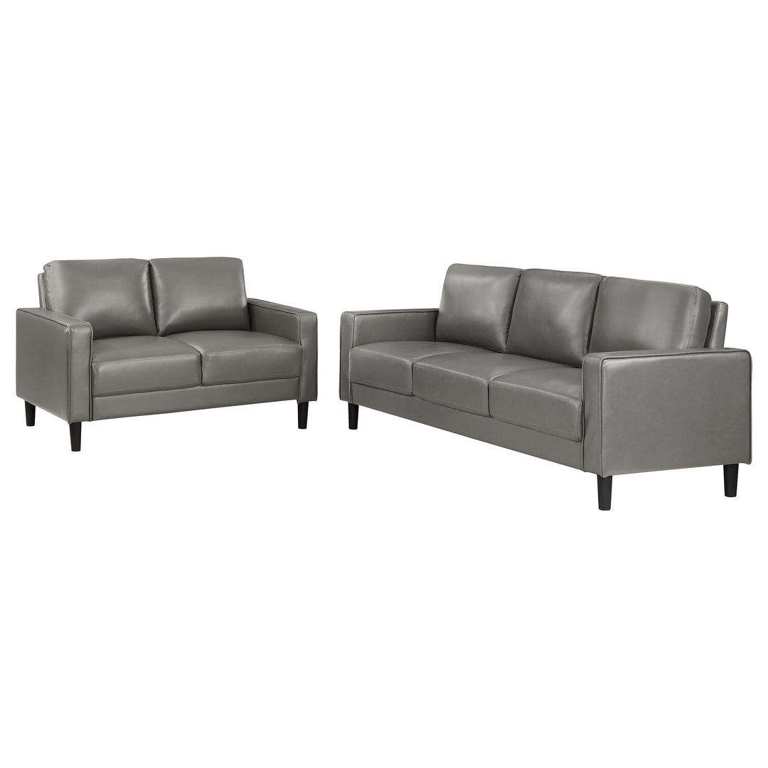 Ruth 2-piece Upholstered Track Arm Faux Leather Sofa Set Grey