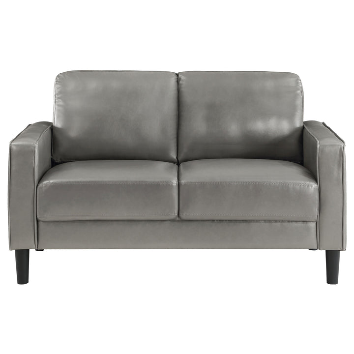 Ruth Upholstered Track Arm Faux Leather Loveseat Grey