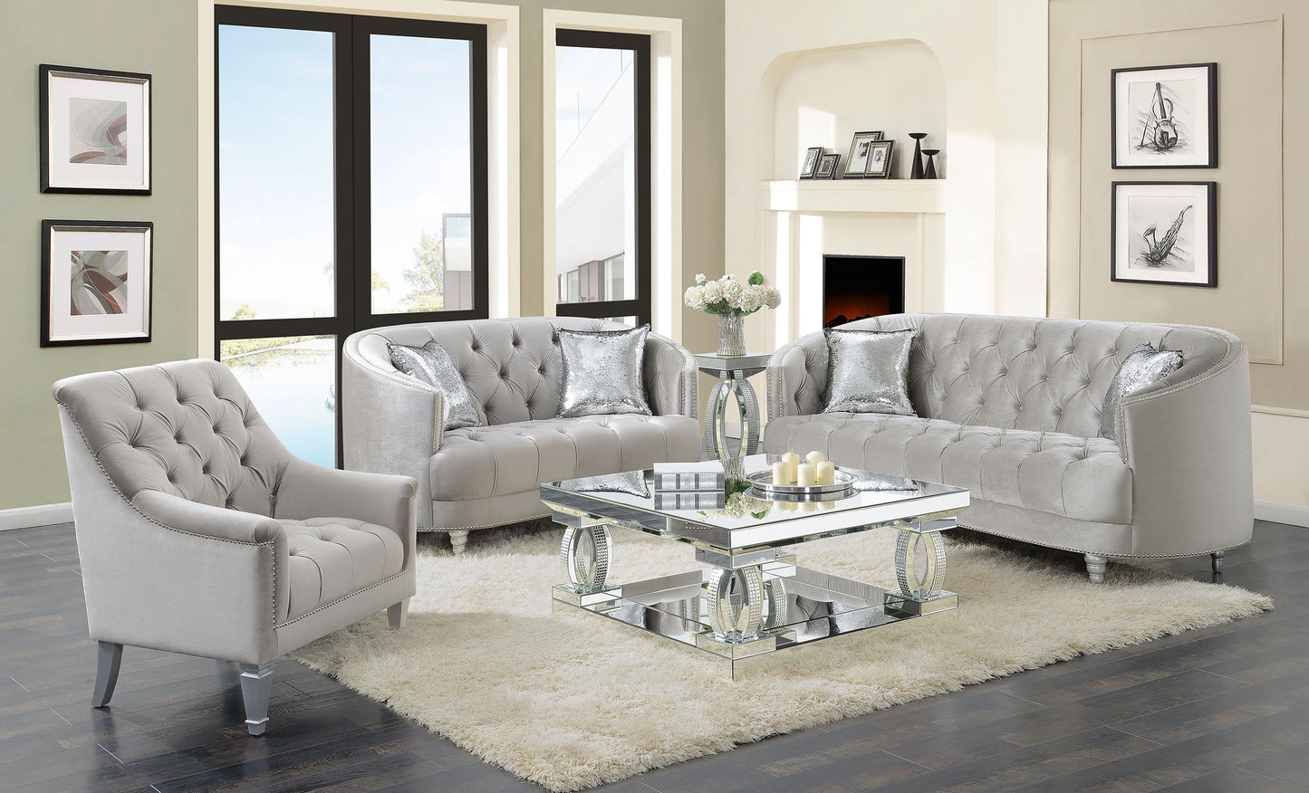 Avonlea 3-piece Tufted Living Room Set Grey