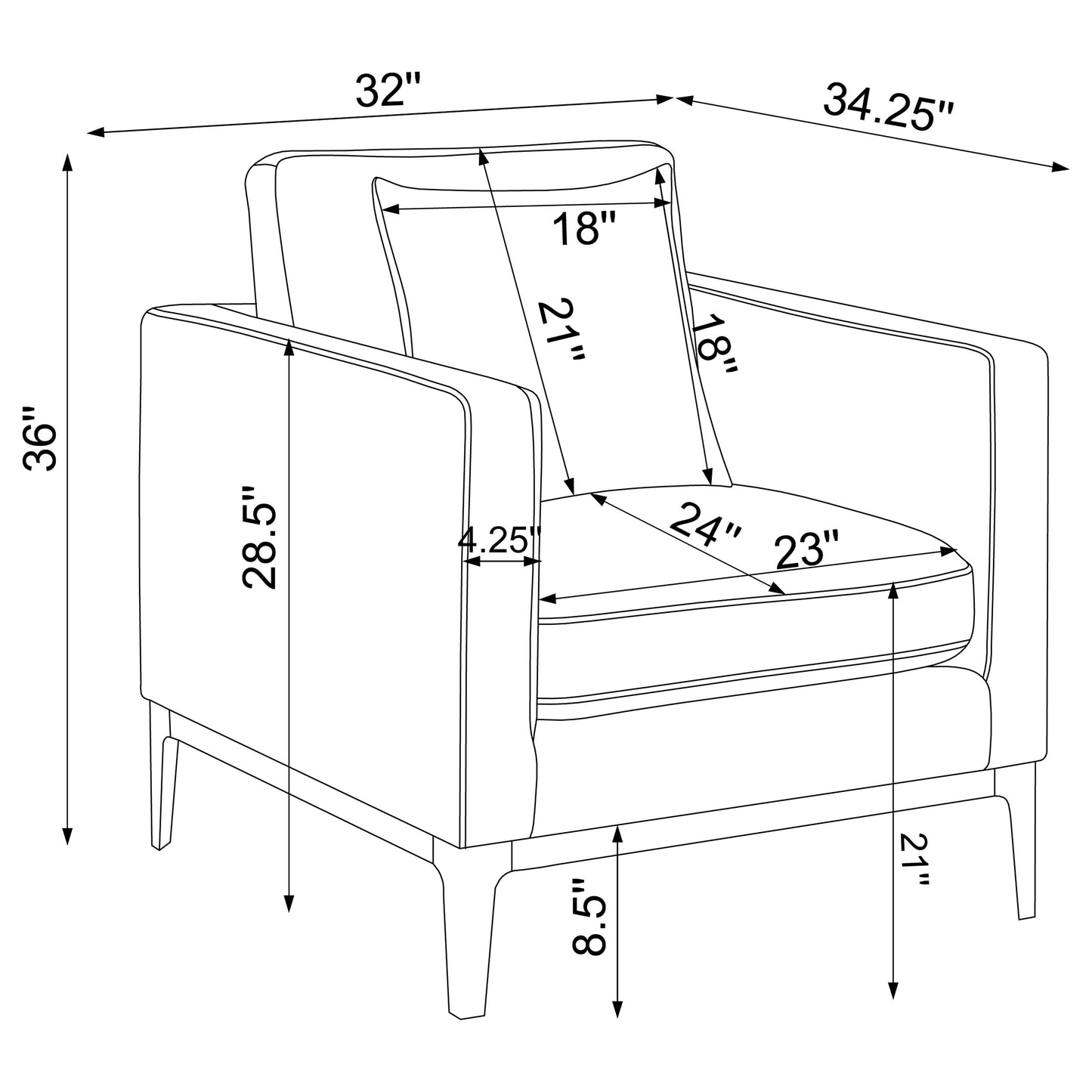 Apperson Cushioned Back Arm Chair Light Grey