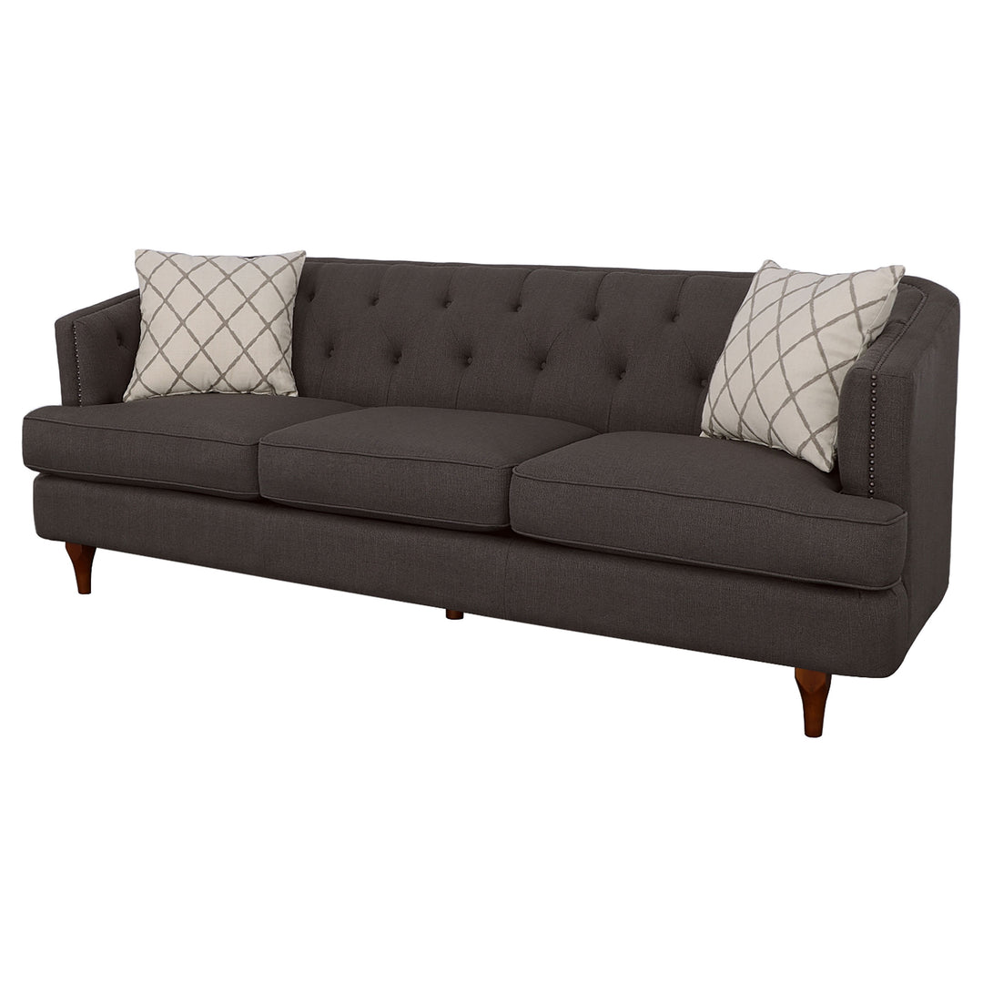 Shelby Recessed Arms and Tufted Tight Back Sofa Grey and Brown