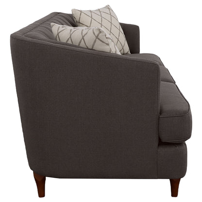 Shelby Recessed Arms and Tufted Tight Back Sofa Grey and Brown