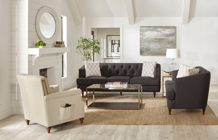 Shelby Recessed Arms and Tufted Tight Back Sofa Grey and Brown