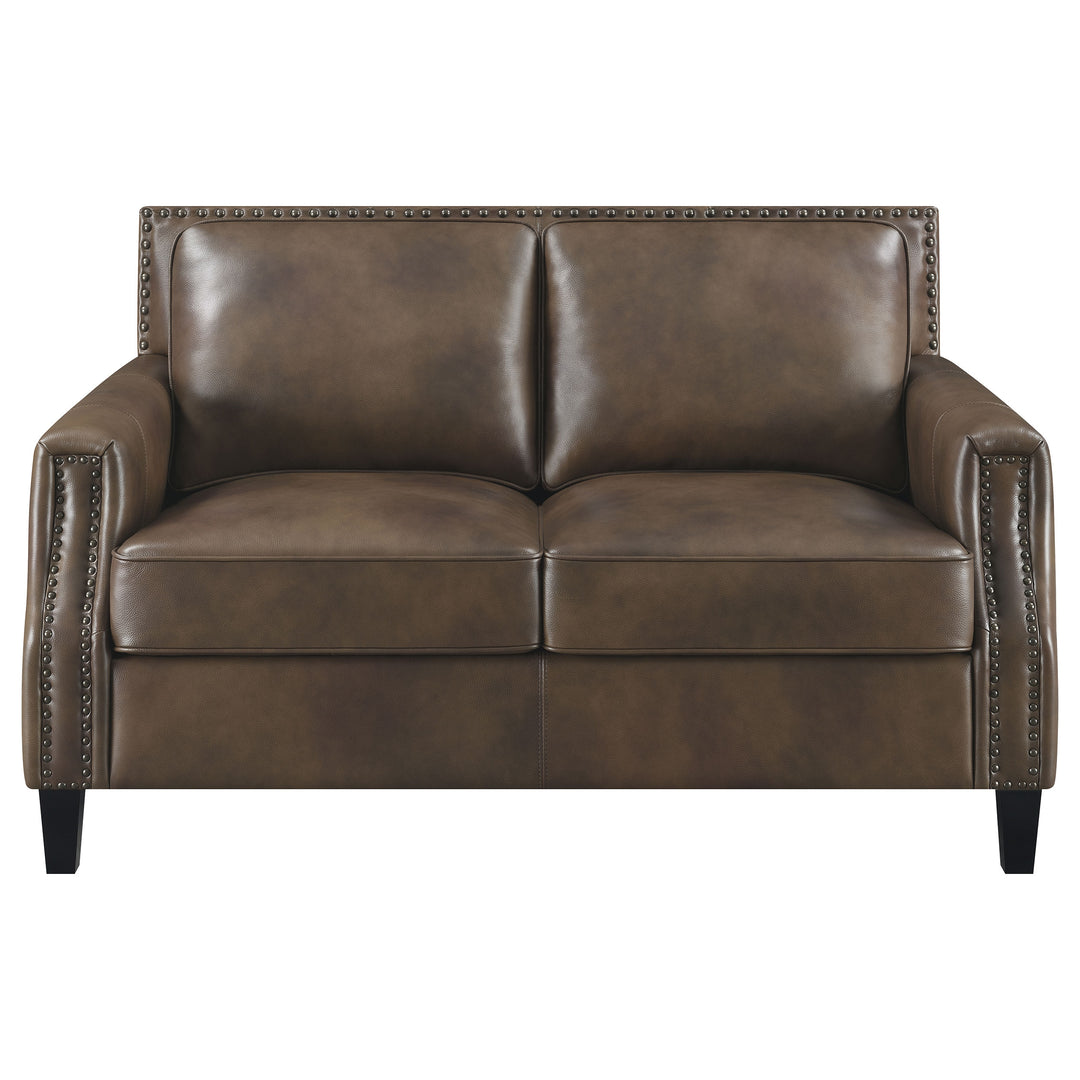 Leaton Upholstered Recessed Arms Loveseat Brown Sugar