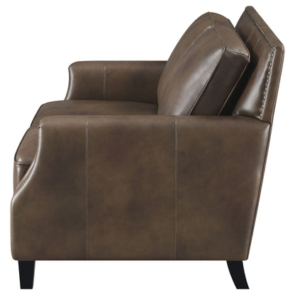 Leaton Upholstered Recessed Arms Loveseat Brown Sugar