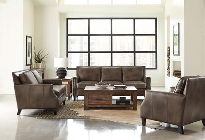 Leaton Upholstered Recessed Arms Loveseat Brown Sugar