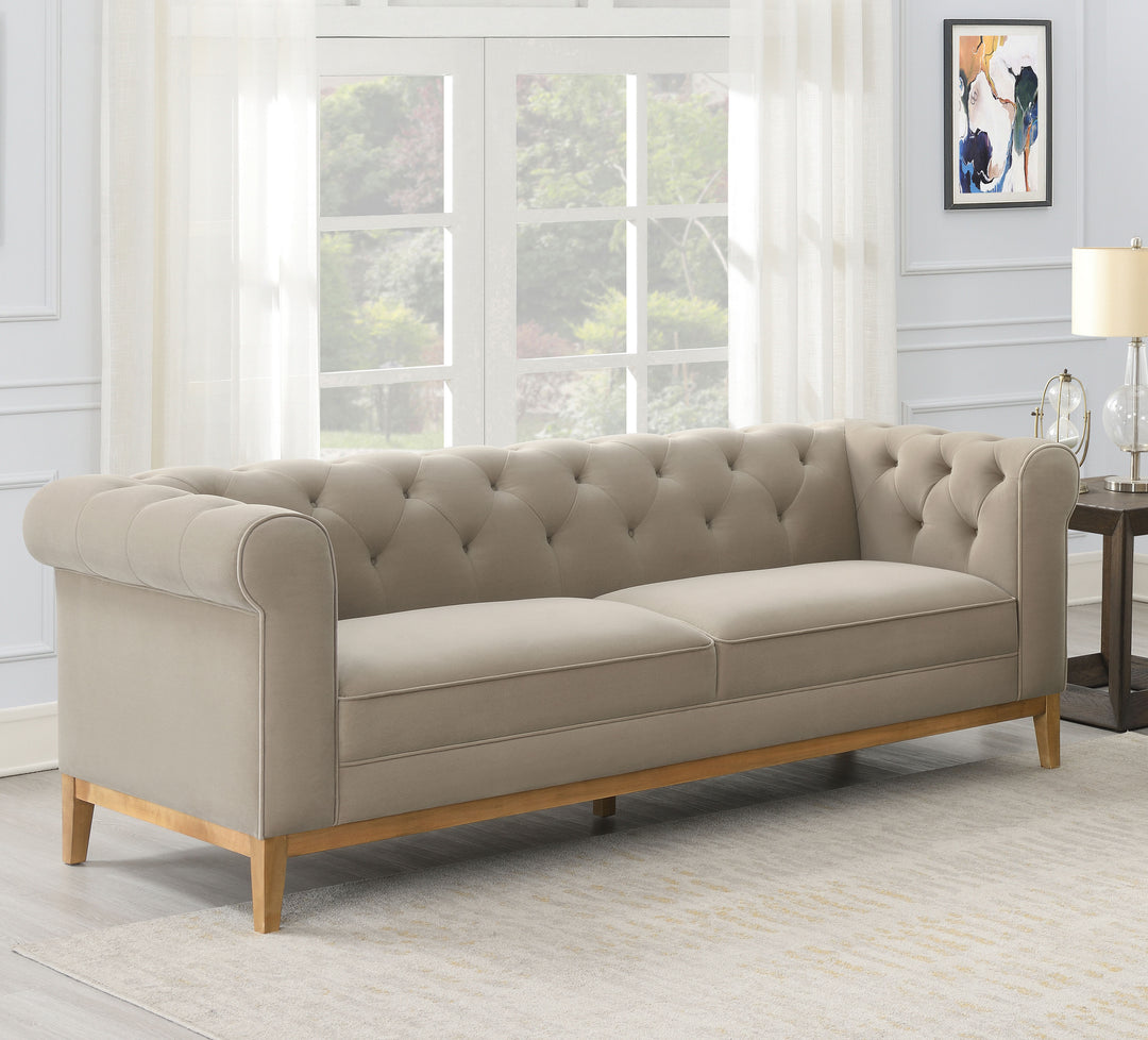 Sandrine Button Tufted Tuxedo Arms Sofa Camel