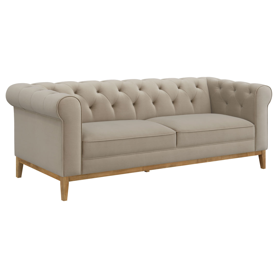 Sandrine Button Tufted Tuxedo Arms Sofa Camel