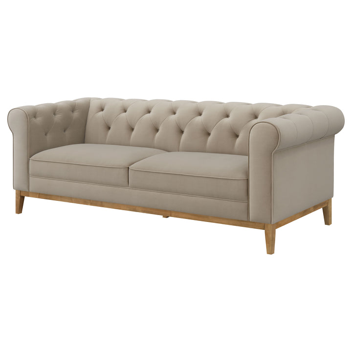 Sandrine Button Tufted Tuxedo Arms Sofa Camel