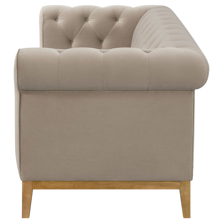 Sandrine Button Tufted Tuxedo Arms Sofa Camel