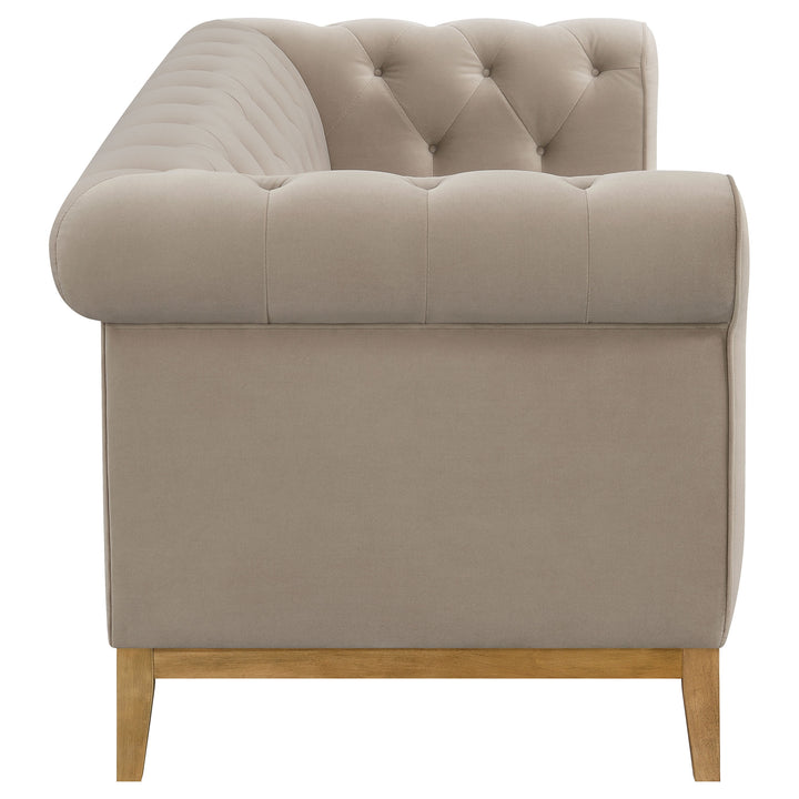 Sandrine Button Tufted Tuxedo Arms Sofa Camel