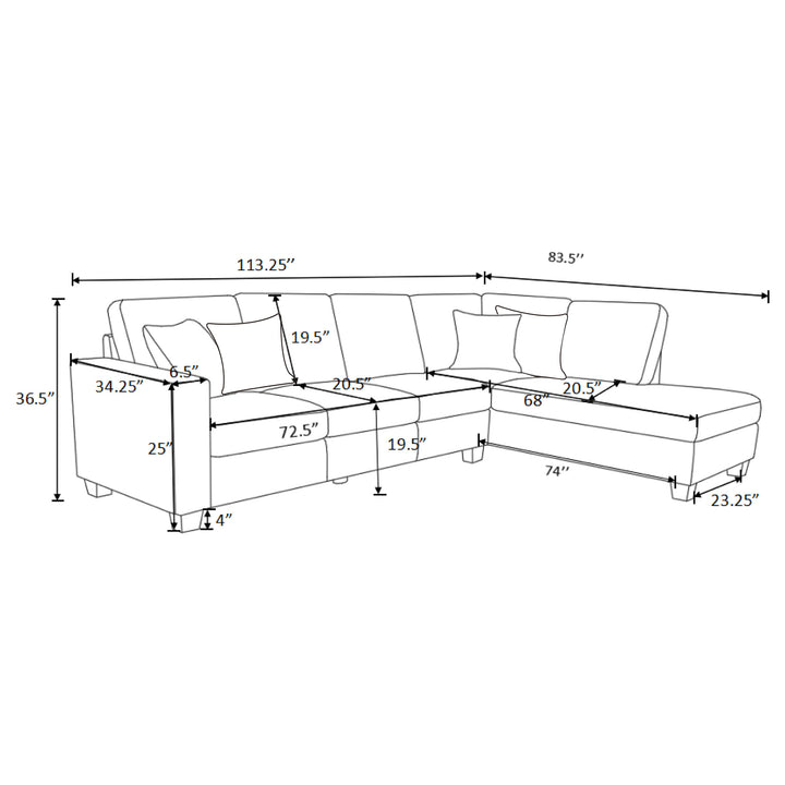 Whitson Cushion Back Upholstered Sectional Stone