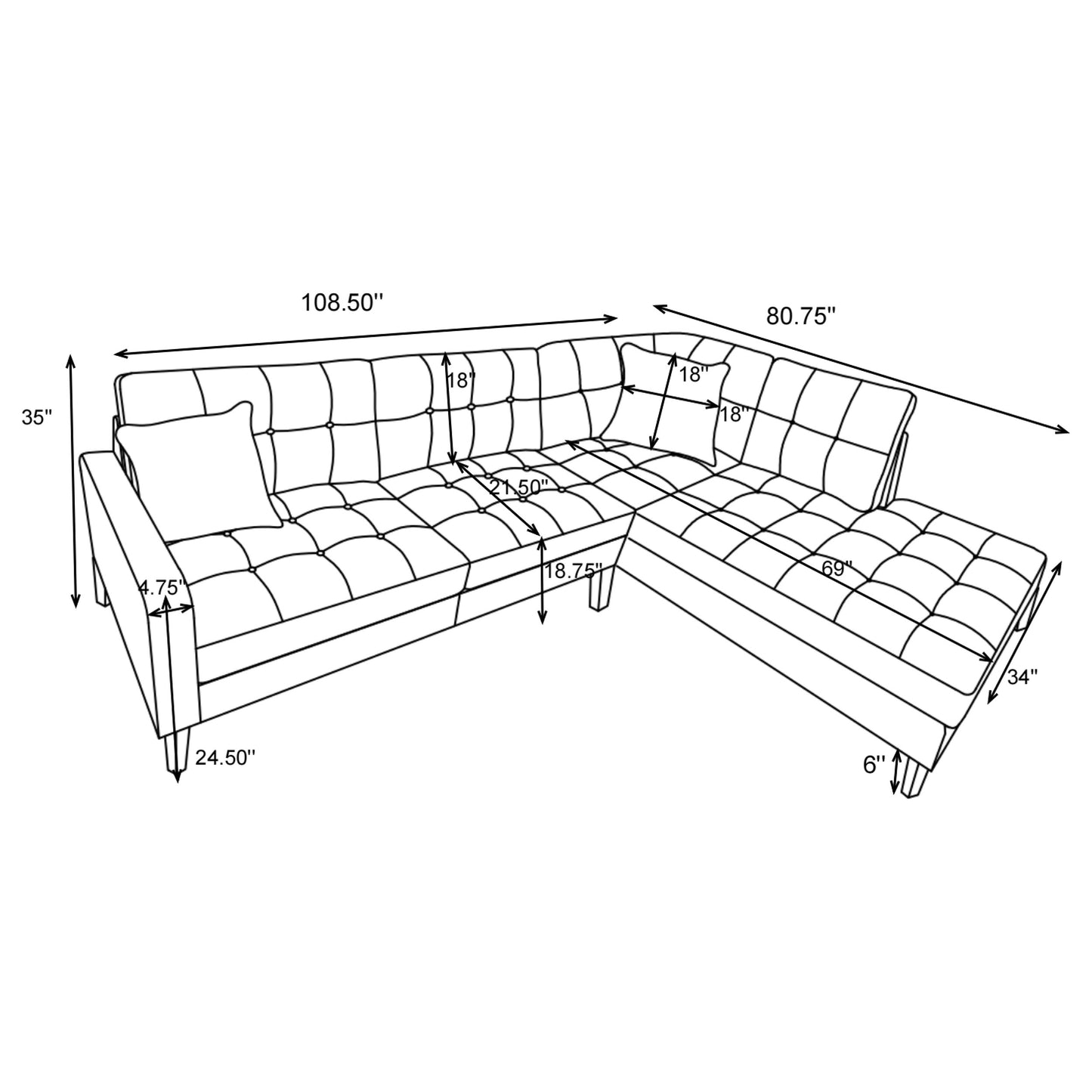 Barton Upholstered Tufted Sectional Toast and Brown