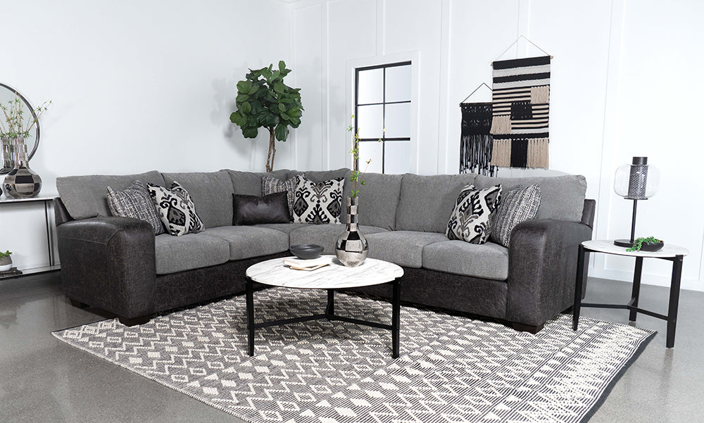 Drake Pillow Back L-Shape Sectional Smoke and Onyx