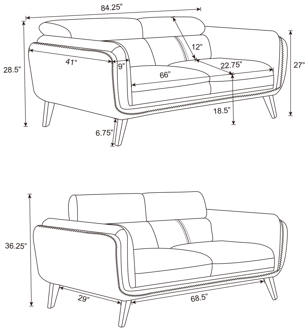 Shania 2-piece Track Arms Living Room Set Black