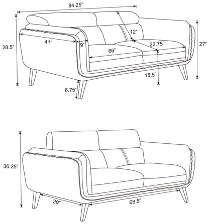 Shania 2-piece Track Arms Living Room Set Black