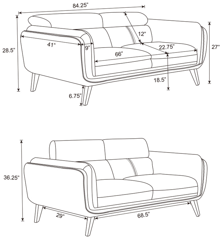 Shania 2-piece Track Arms Living Room Set Black