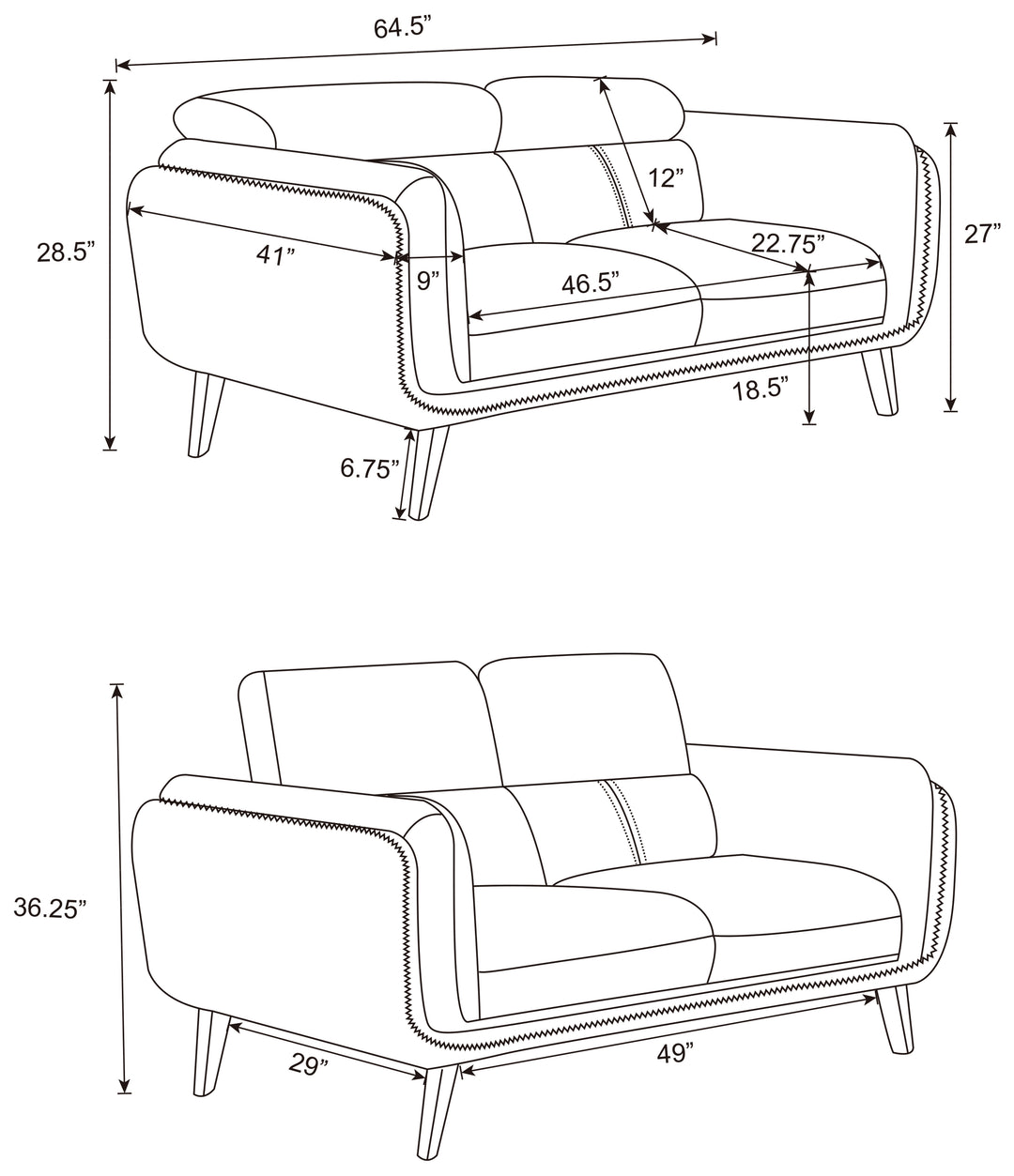 Shania 2-piece Track Arms Living Room Set Black