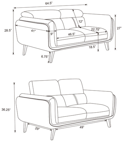 Shania 2-piece Track Arms Living Room Set Black