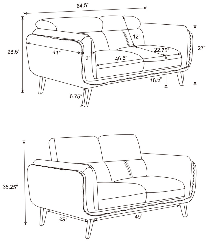 Shania 3-piece Track Arms Living Room Set Black