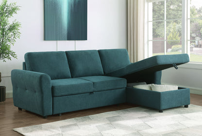 Samantha Upholstered Sleeper Sofa Sectional with Storage Chaise Teal Blue