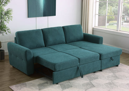 Samantha Upholstered Sleeper Sofa Sectional with Storage Chaise Teal Blue