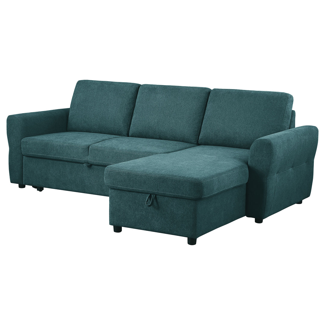 Samantha Upholstered Sleeper Sofa Sectional with Storage Chaise Teal Blue