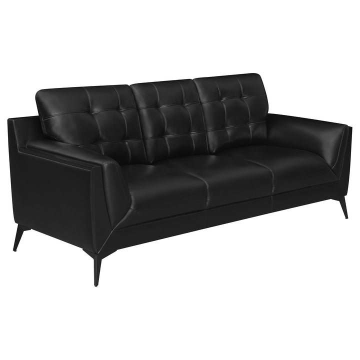 Moira Upholstered Tufted Living Room Set with Track Arms Black