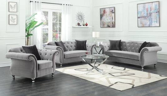 Frostine Grey Three-Piece Living Room Set