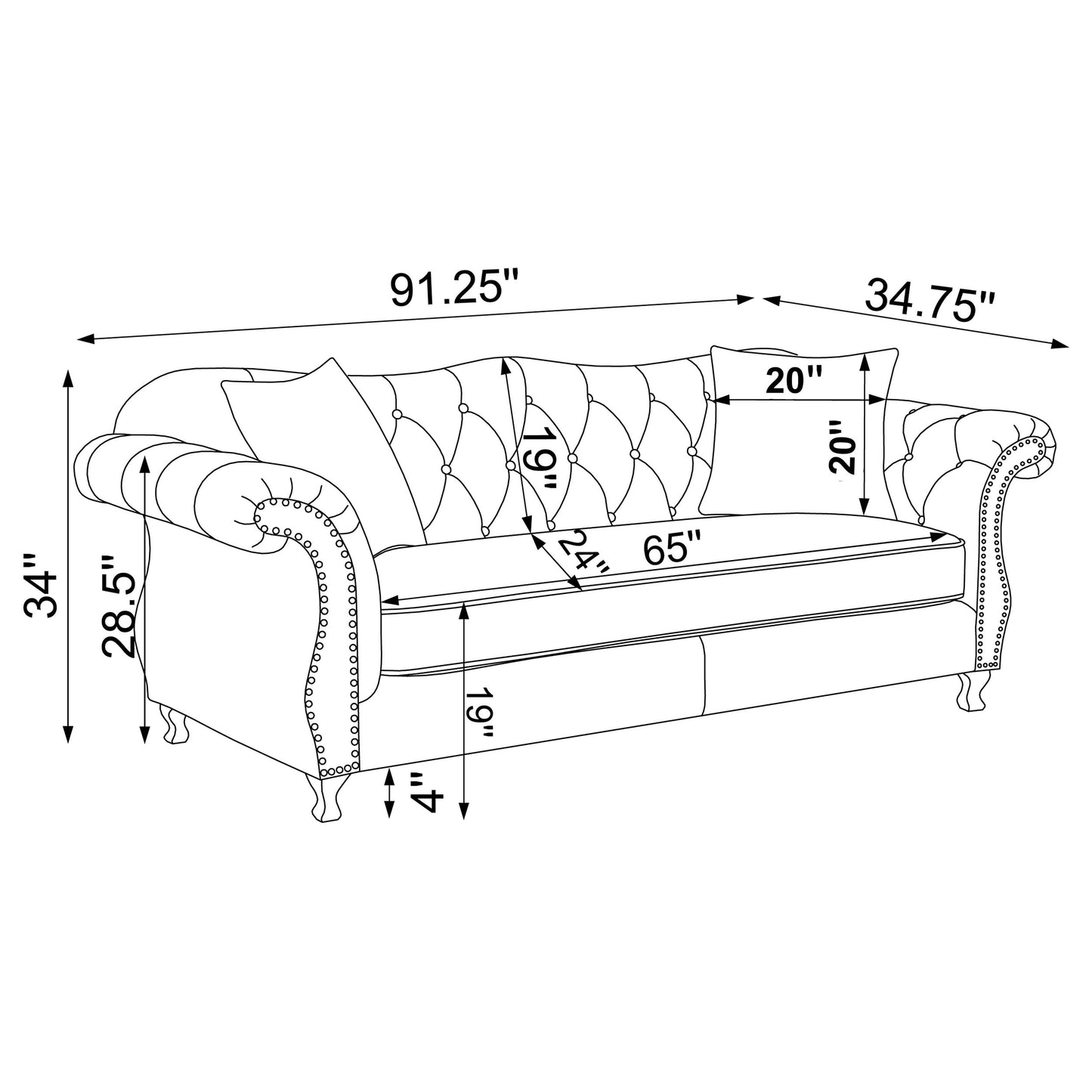 Frostine Button Tufted Sofa Silver