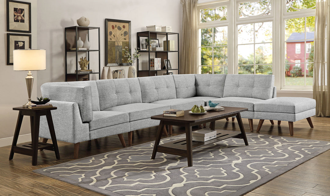 Churchill 6-piece Upholstered Modular Tufted Sectional Grey and Walnut