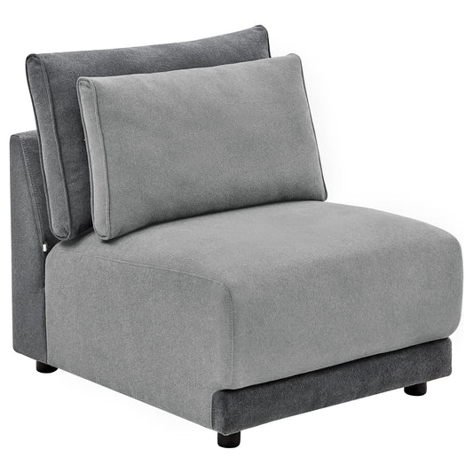 Seanna Cushion Back Upholstered Armless Chair Light and Dark Grey