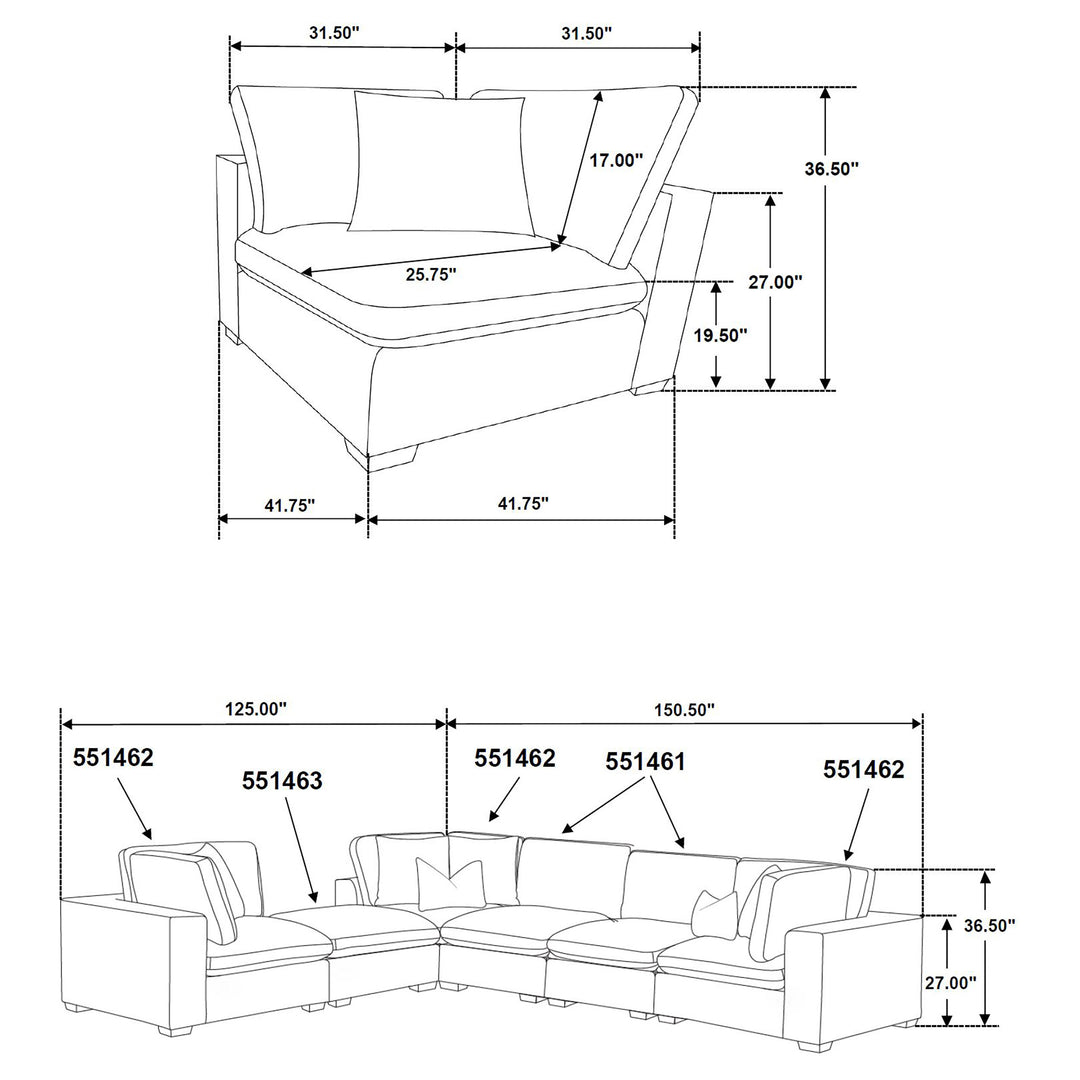 Lakeview 6-piece Upholstered Modular Sectional Sofa Ivory