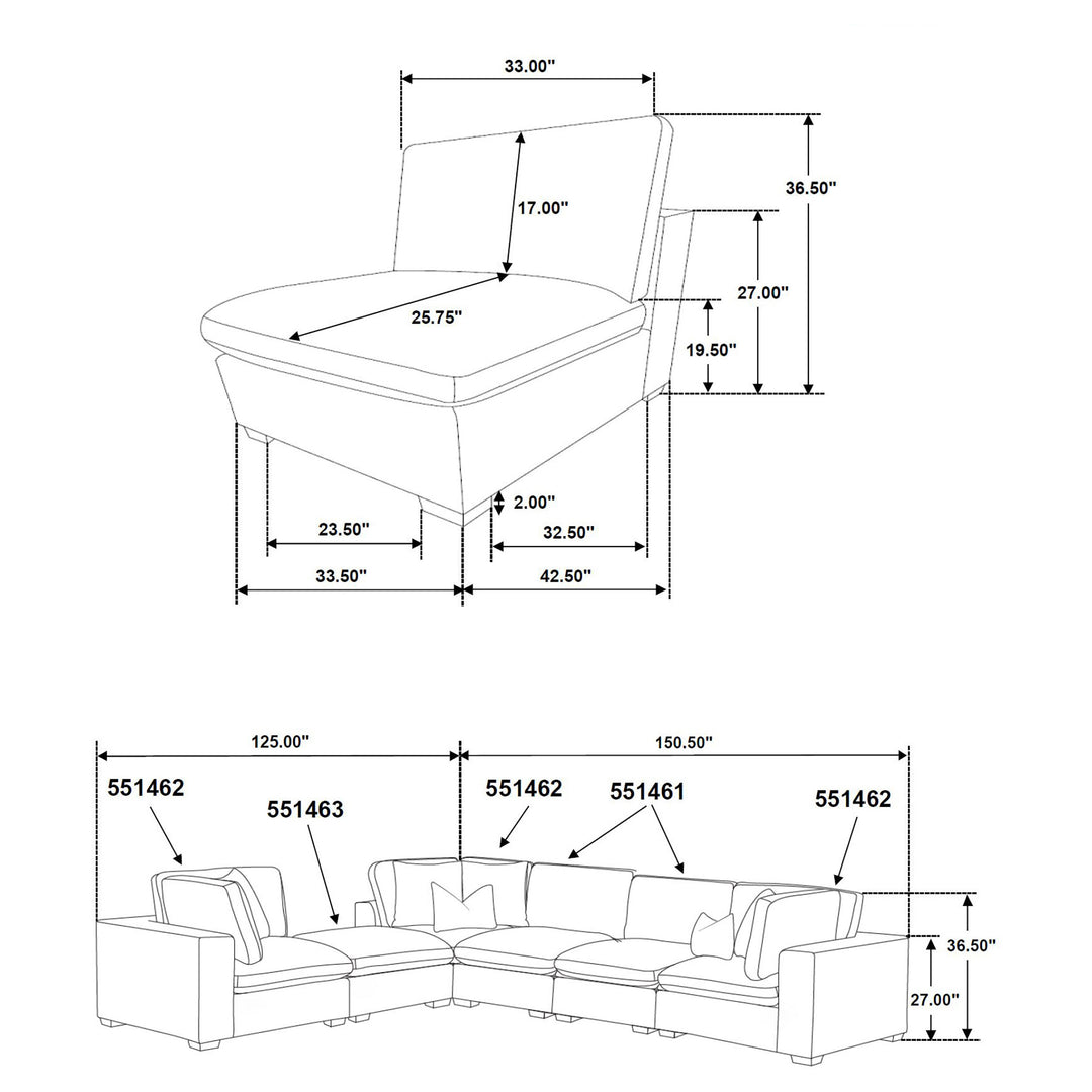 Lakeview 5-piece Upholstered Modular Sectional Sofa Dark Chocolate