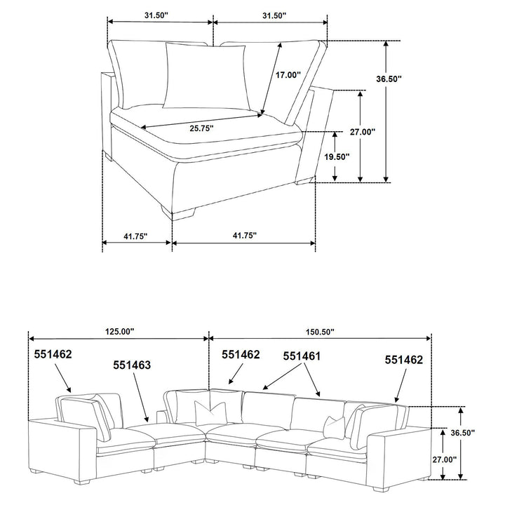 Lakeview 5-piece Upholstered Modular Sectional Sofa Dark Chocolate